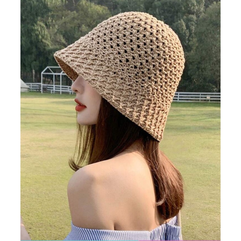 Summer Women Hollow Bucket Hat Solid Color Thin Fisherman Cap Ladys Sun Hat